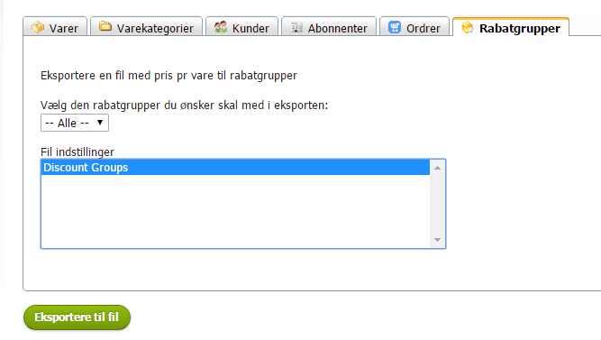 Export of discount groups