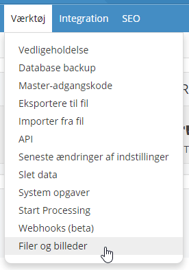 Screenshot: File management from the shop admin