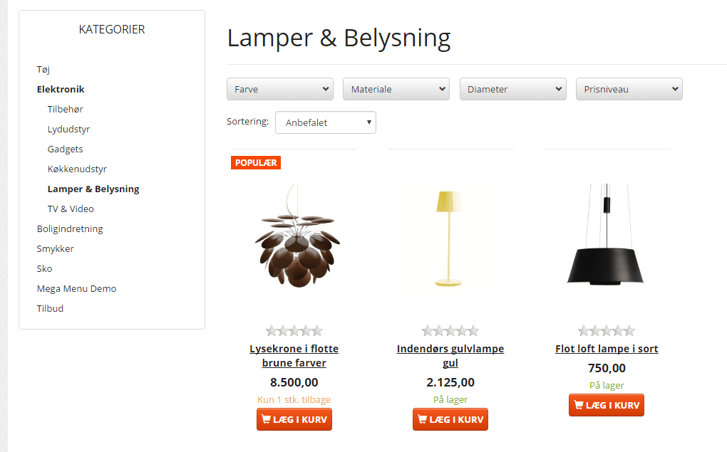 Horizontal filtering in a product category
