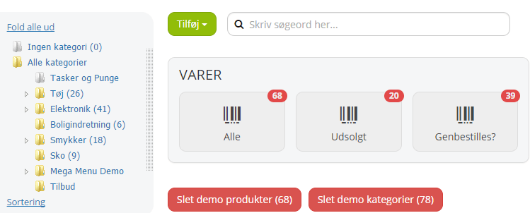 Screenshot: Simplified first page of the product catalogue