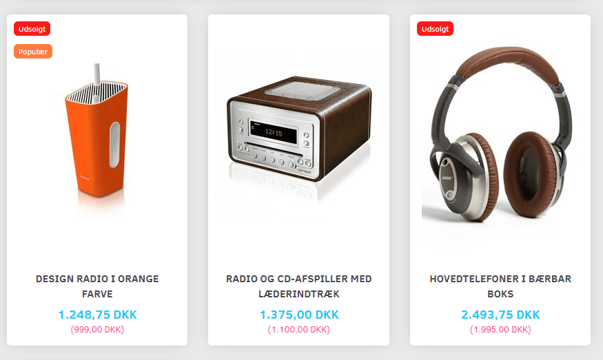 Screenshot: “Sold out” label on product images