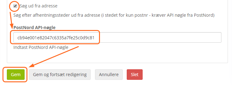 Screenshot: PostNord pick-up: search by address