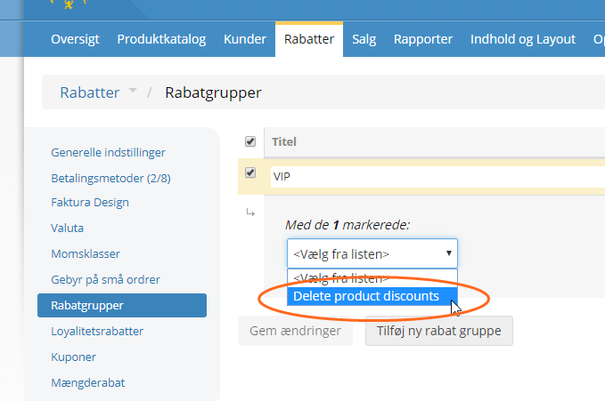 Screenshot: Remove a customer discount group from many/all products