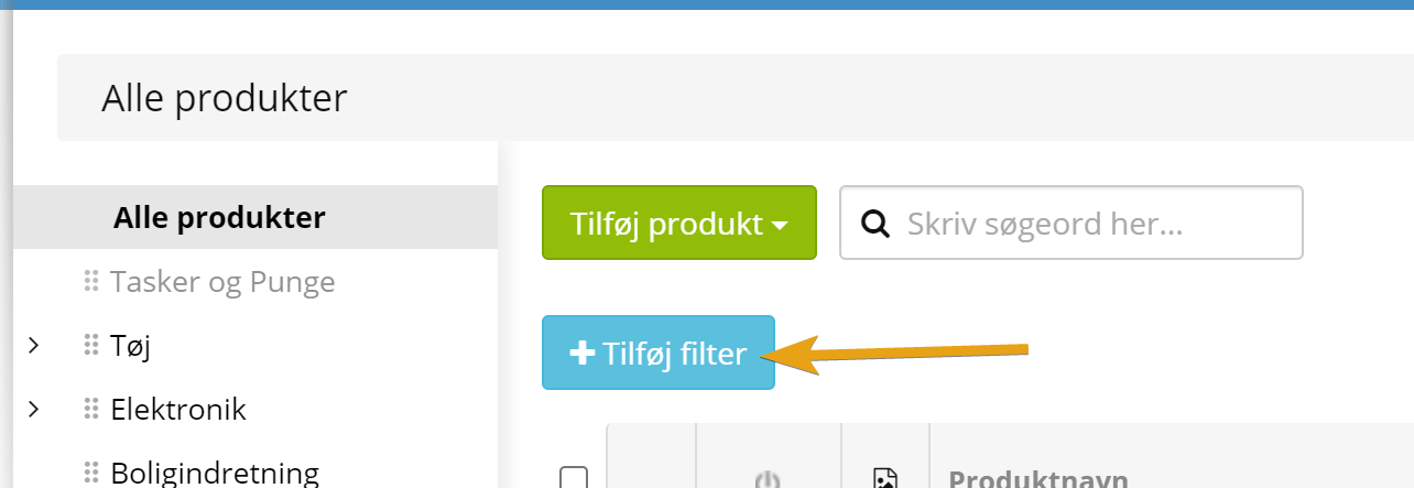 Screenshot: Filter the product list by active variants