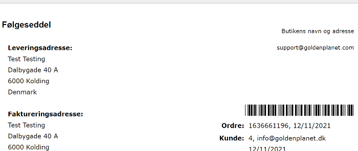 Screenshot: Barcode with the order number on the delivery note/packing slip
