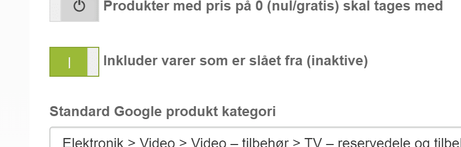 Screenshot: Inactive products can be included in XML product feeds