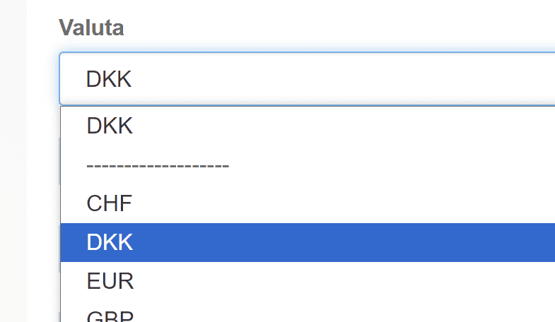 Screenshot: Product feed per currency