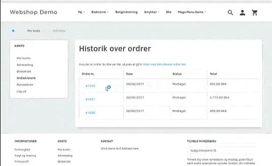 The customer account in the online shop: orders, wish lists and address book