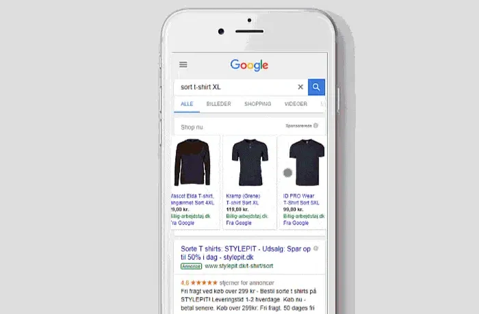 Google Shopping ads shown on a mobile phone