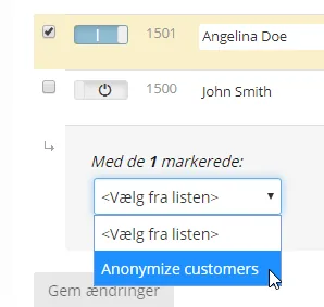 Anonymising a single customer in the customer list