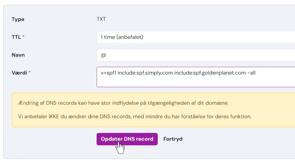 TXT record with include:spf.goldenplanet.com
