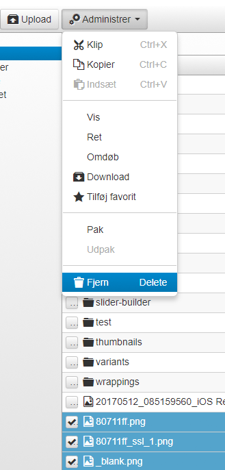 Screenshot: Deleting images/files