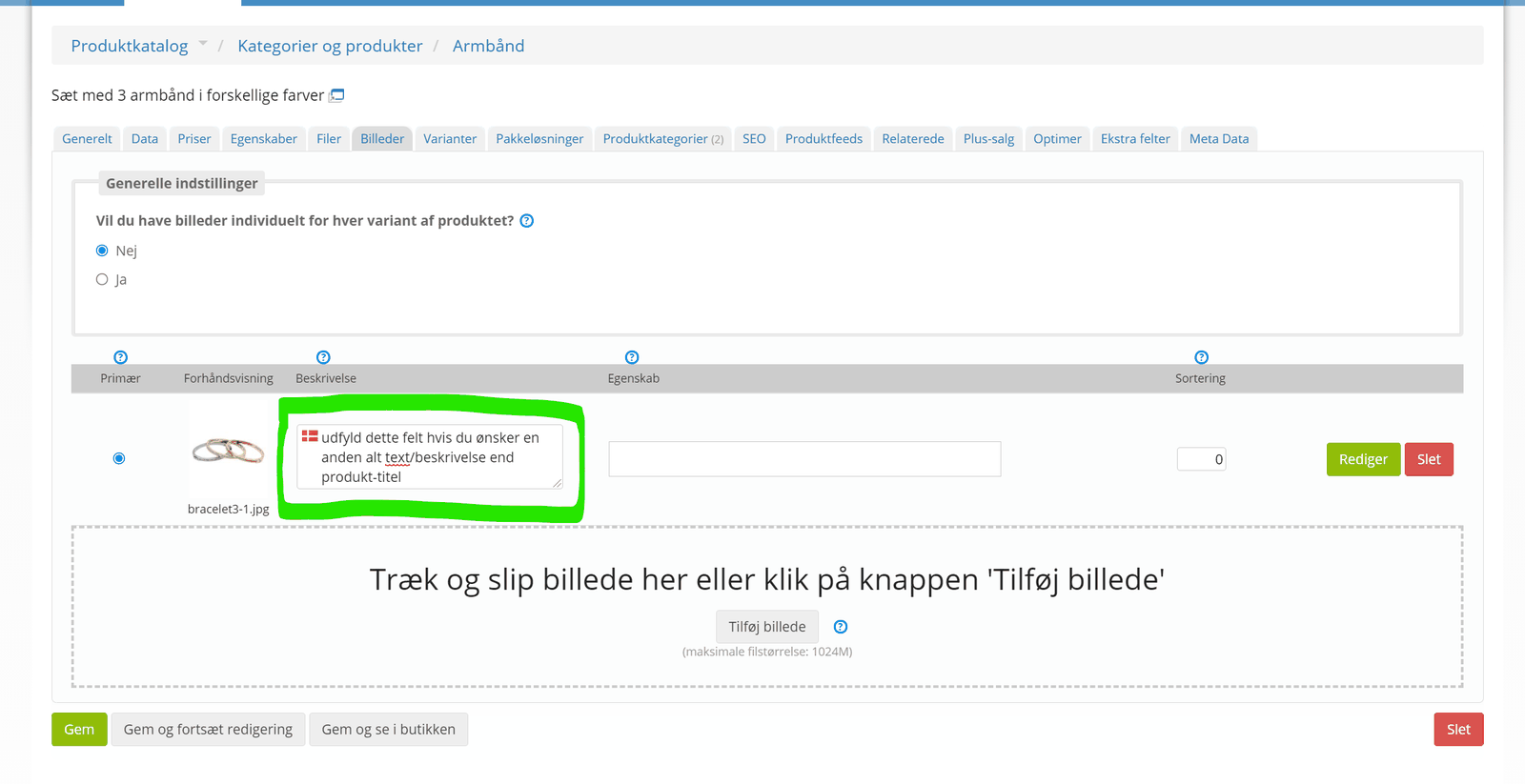 Screenshot: Alt text on product images, not on icons