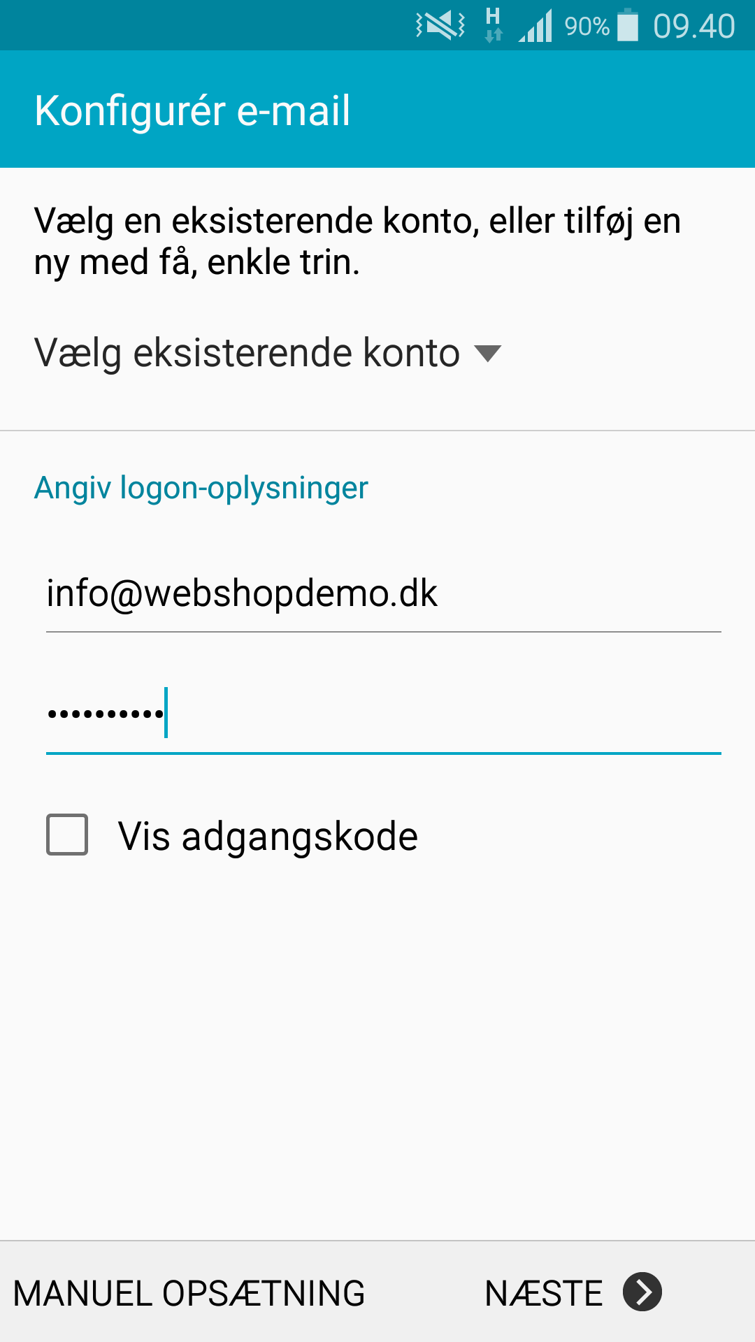 Screenshot: Setting up email on Android