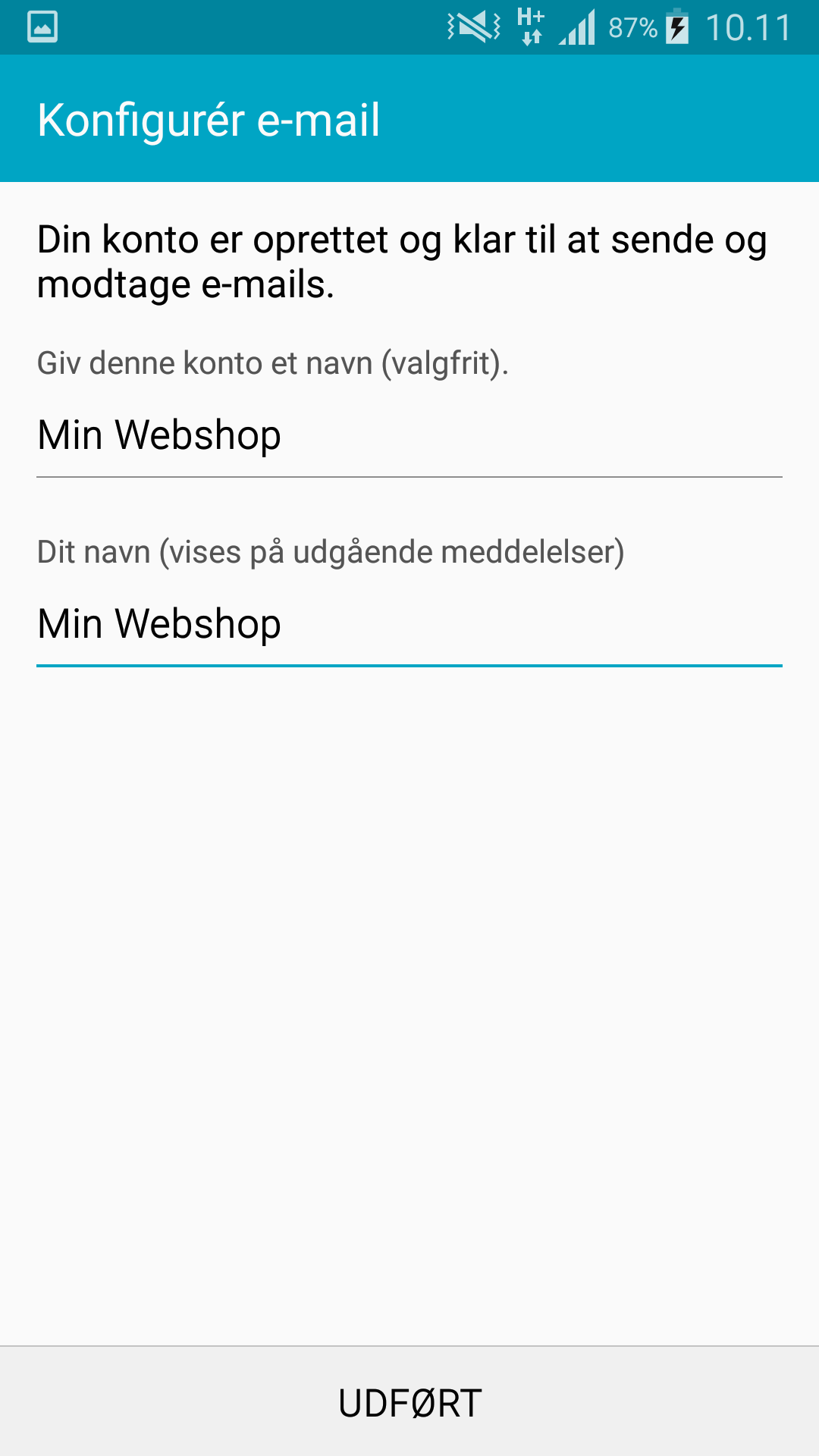 Screenshot: Setting up email on Android