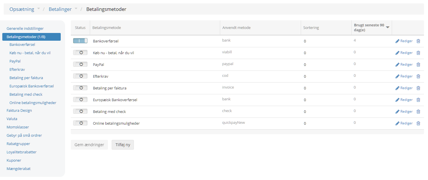Screenshot: The payment module
