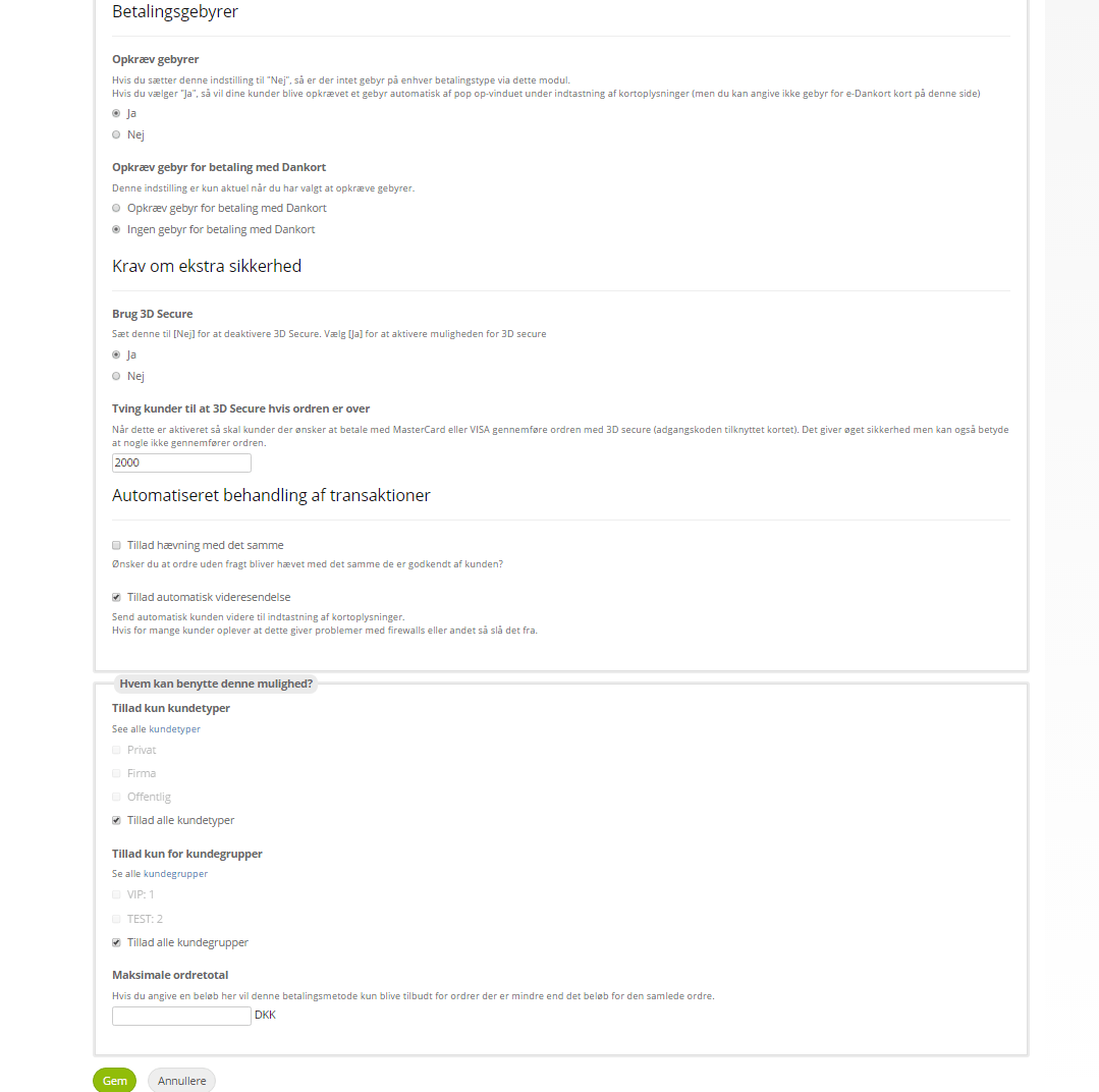 Screenshot: The payment module