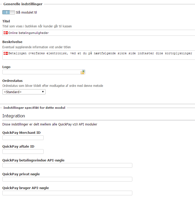 Screenshot: The payment module