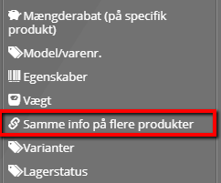 Screenshot: Option no. 2: Same info on several products – as a text block