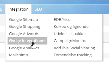 Other integrations in the top menu
