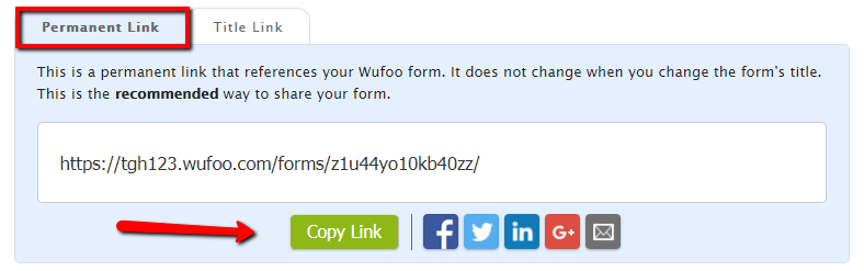 Screenshot: Form as a link