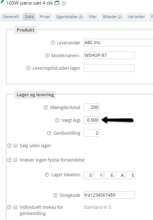 Screenshot: Individual weight