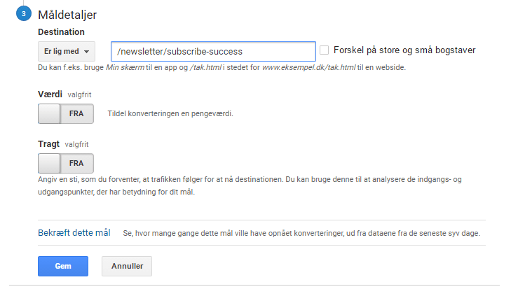 Screenshot: 6: Measure newsletter sign-ups
