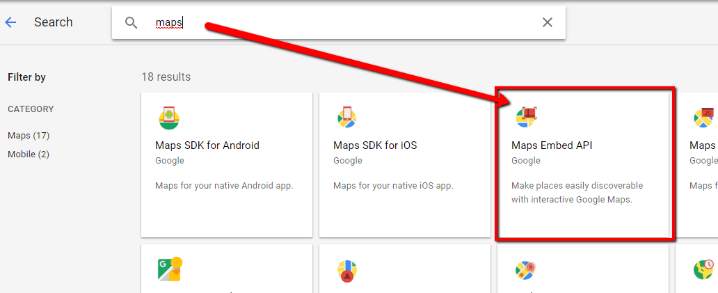 Screenshot: Find and enable your Google Maps API key