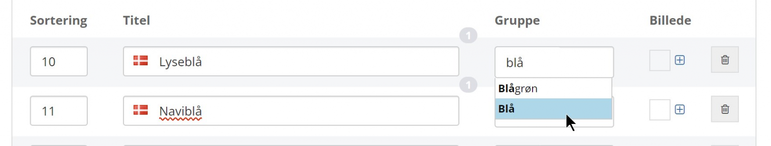 Screenshot: Assign groups to variants