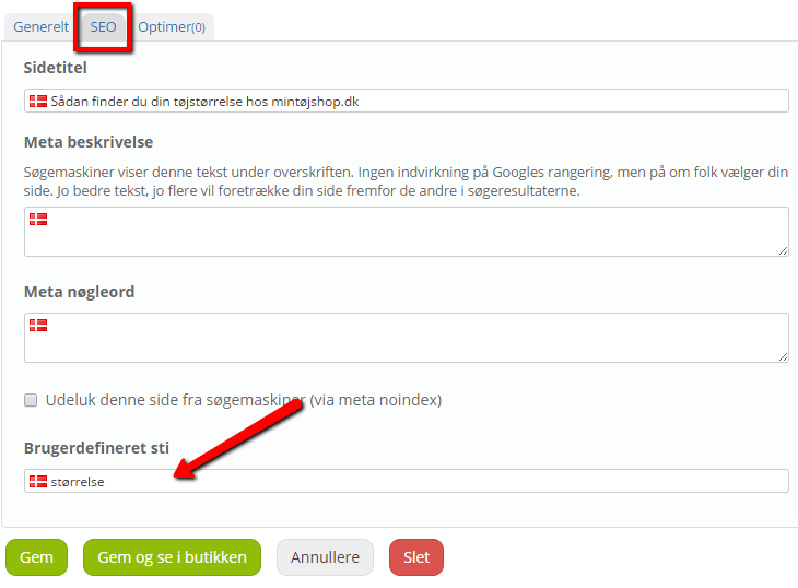 Screenshot: Choose the web address yourself