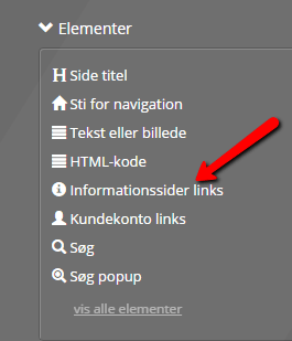 Screenshot: Placing information pages