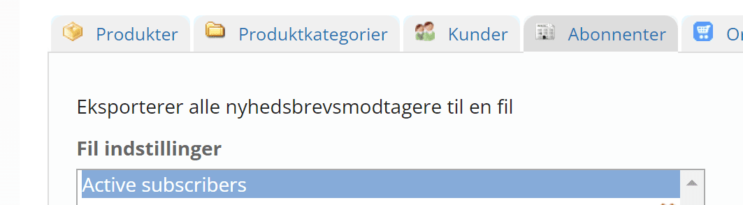 Screenshot: Export subscribers from the online shop