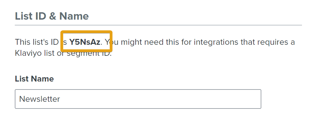 Screenshot: Insert the list ID