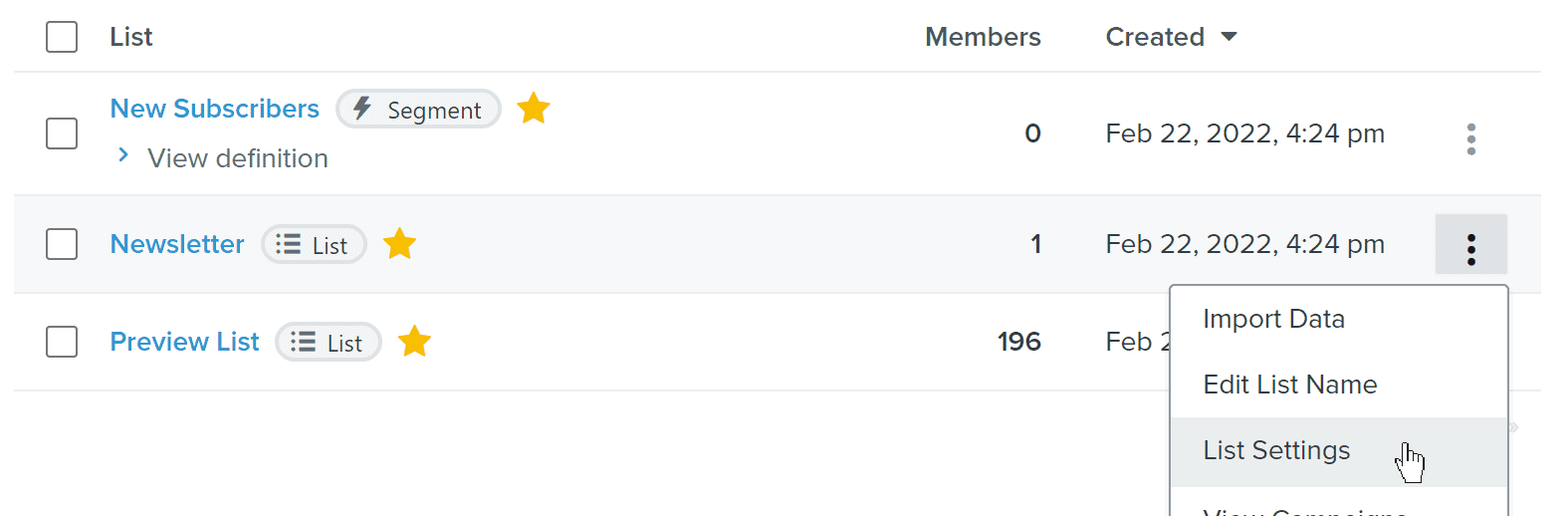 Screenshot: Insert the list ID