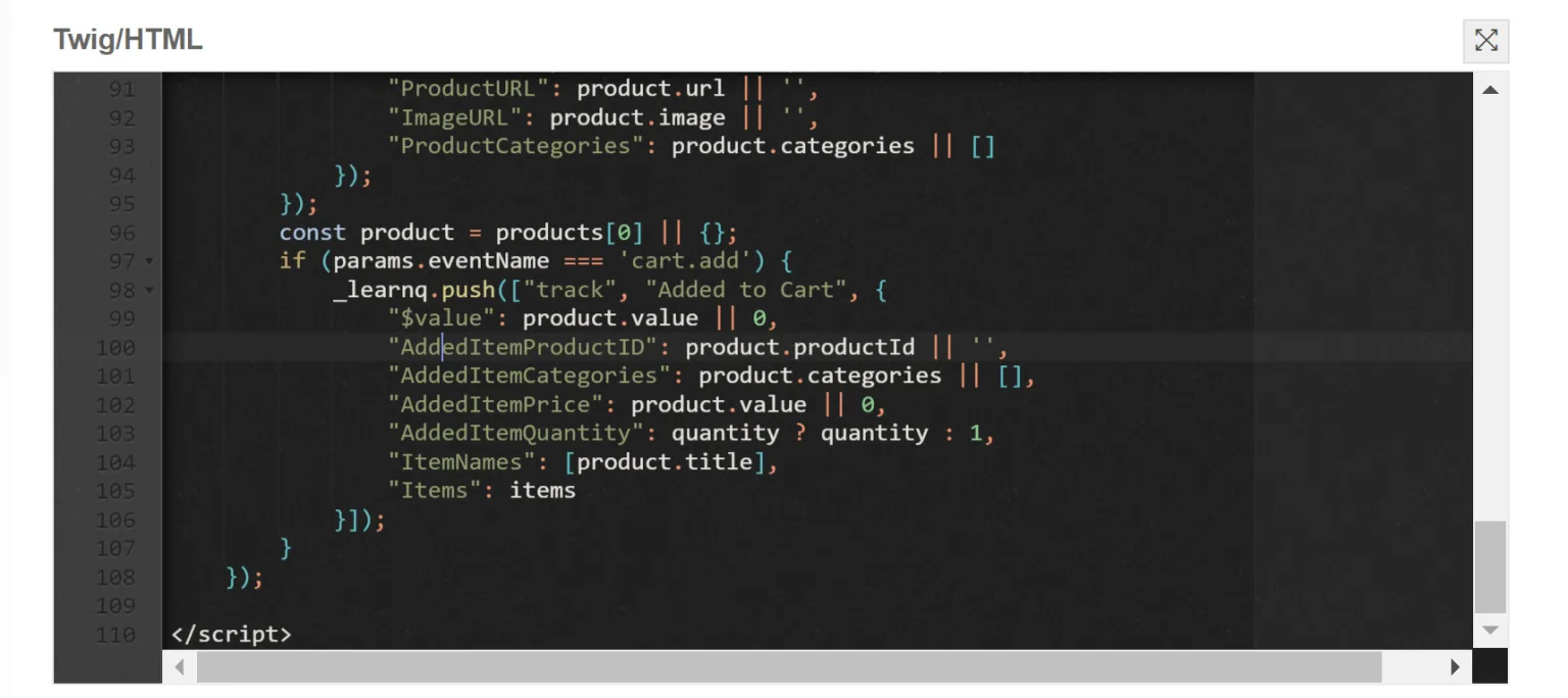 Screenshot: Abandoned basket integration