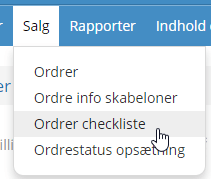 Orders menu, checklist