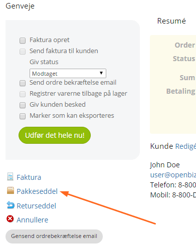 Order details, packing slip