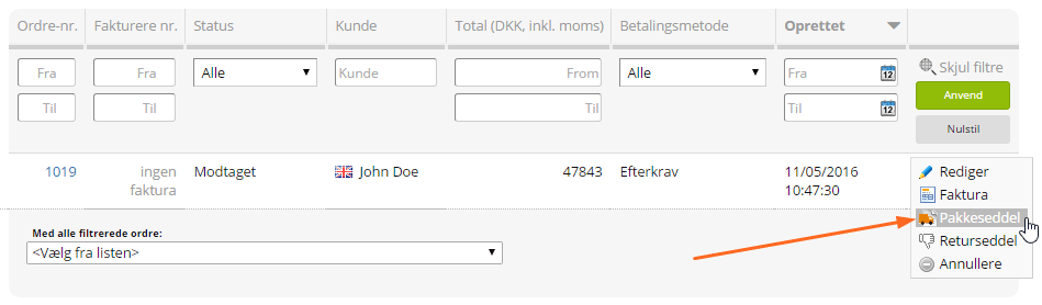 Order list, packing slip