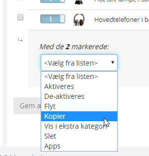 Screenshot: Move, copy etc. one or more products directly from the product list