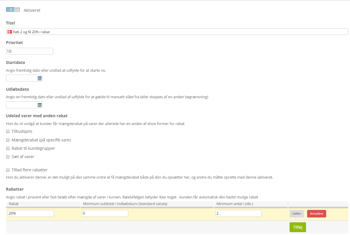 Screenshot: Creating a quantity discount across products