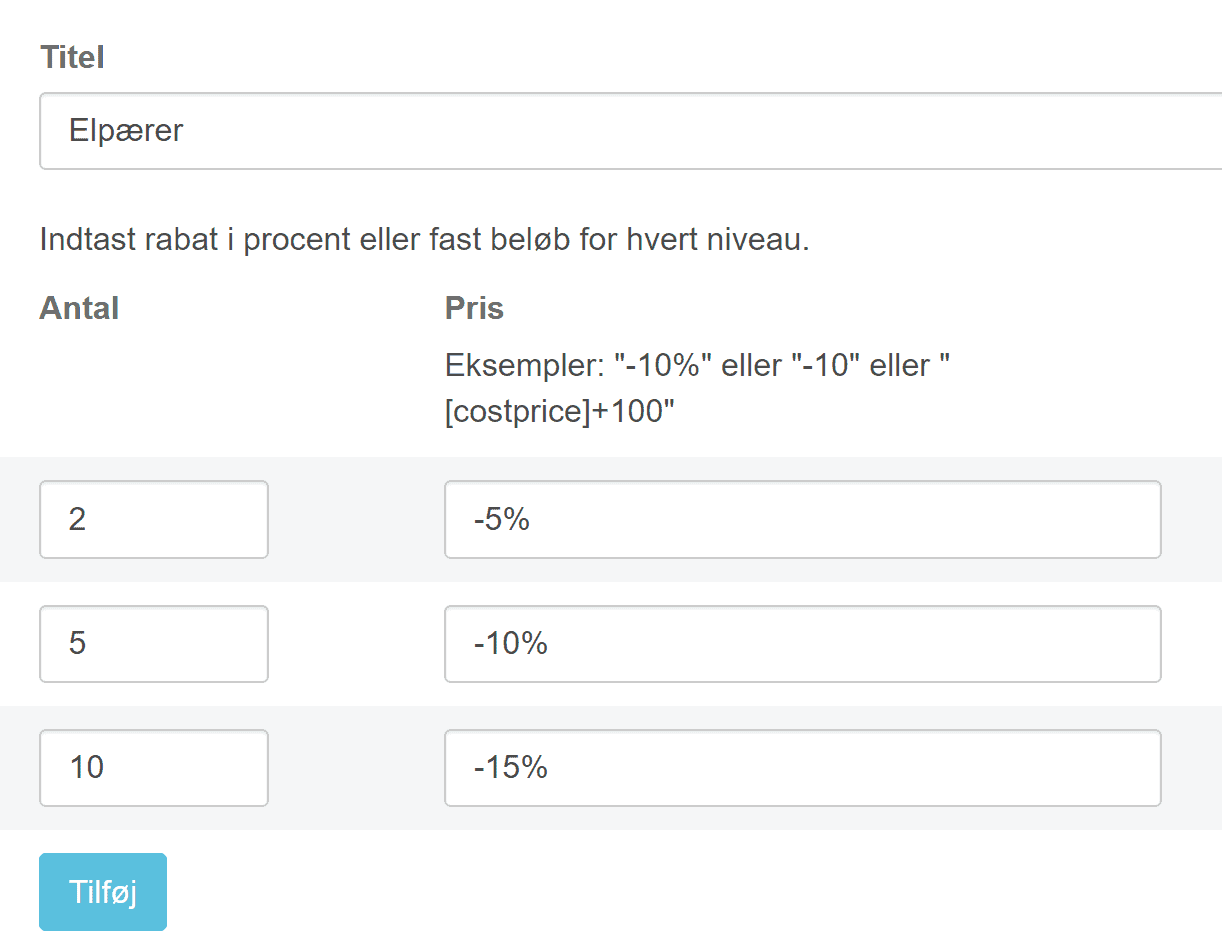Screenshot: Templates for the same quantity discount