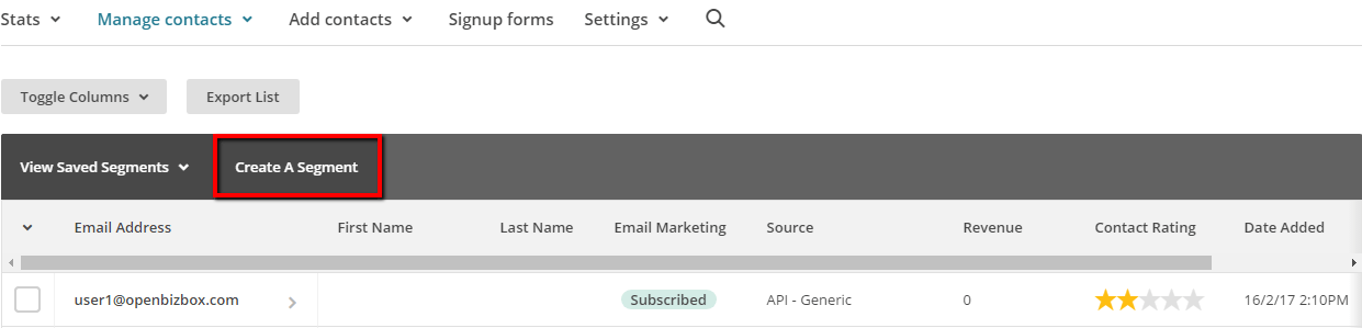 Screenshot: 3: Create a segment in Mailchimp