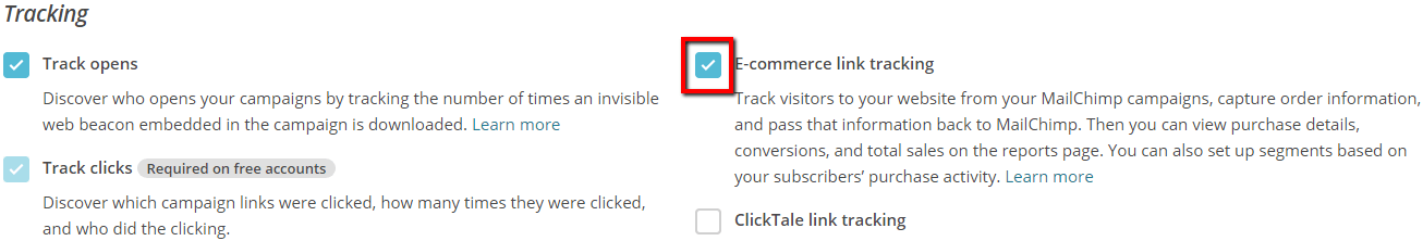 Screenshot: 4: Setting up e-commerce in Mailchimp