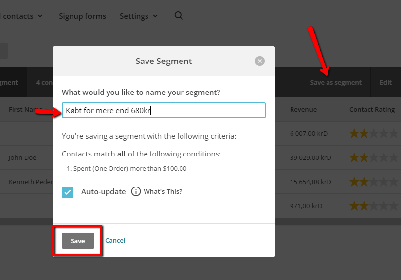 Screenshot: 3: Create a segment in Mailchimp