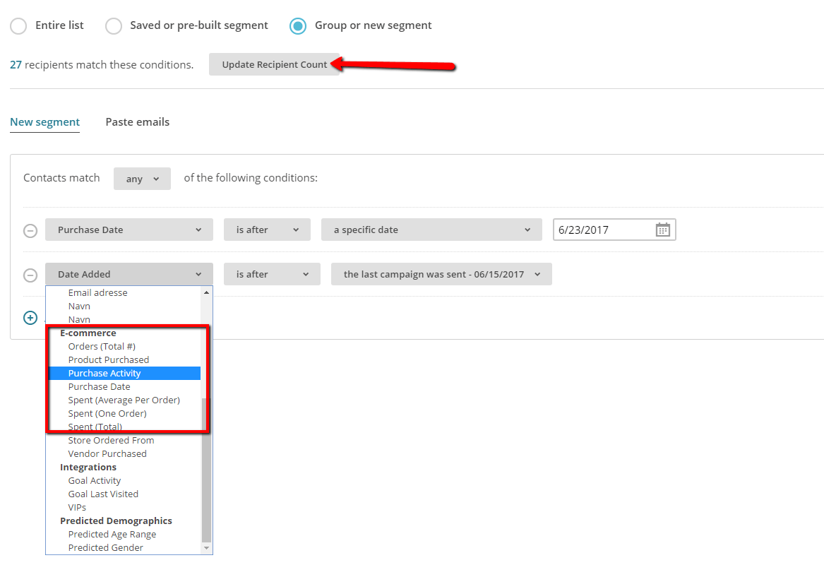 Screenshot: 3: Create a segment in Mailchimp