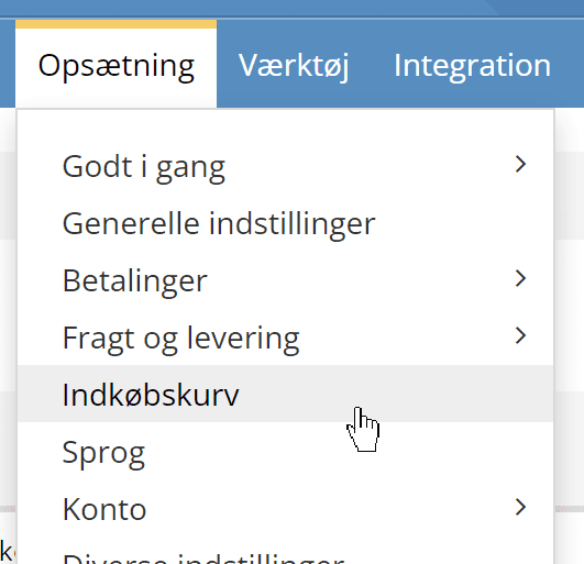 Screenshot: Setting up the basket at the top