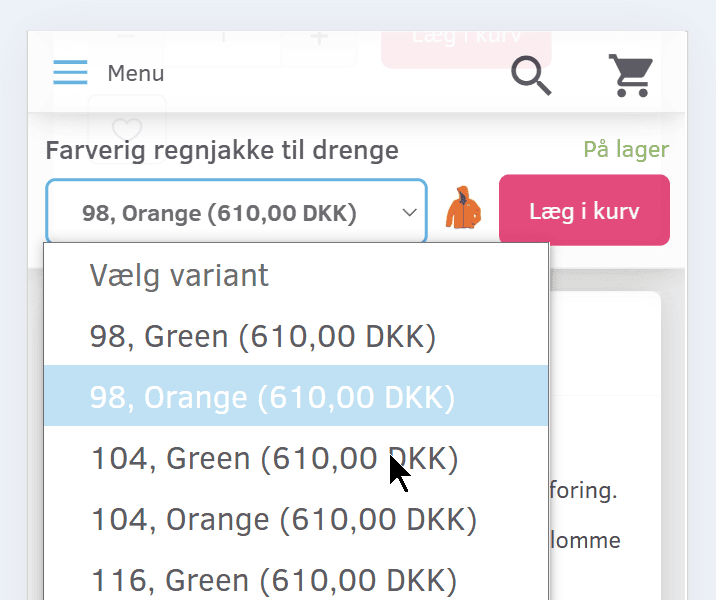 Screenshot: Setting up the basket at the top