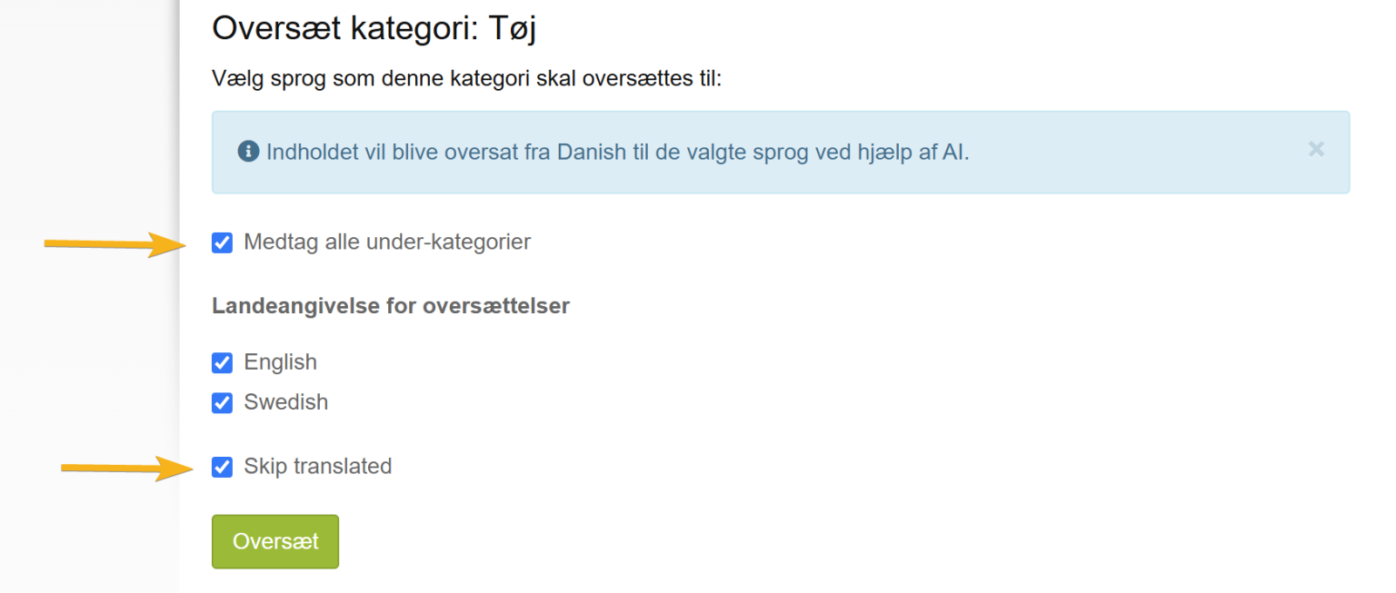 Screenshot: Translate categories