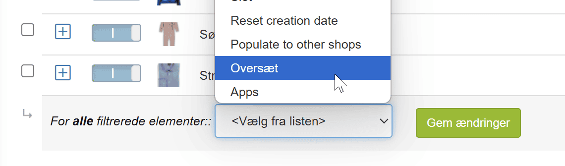 Screenshot: Translate products
