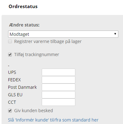 Screenshot: Tracking number with the integration: copy and paste manually